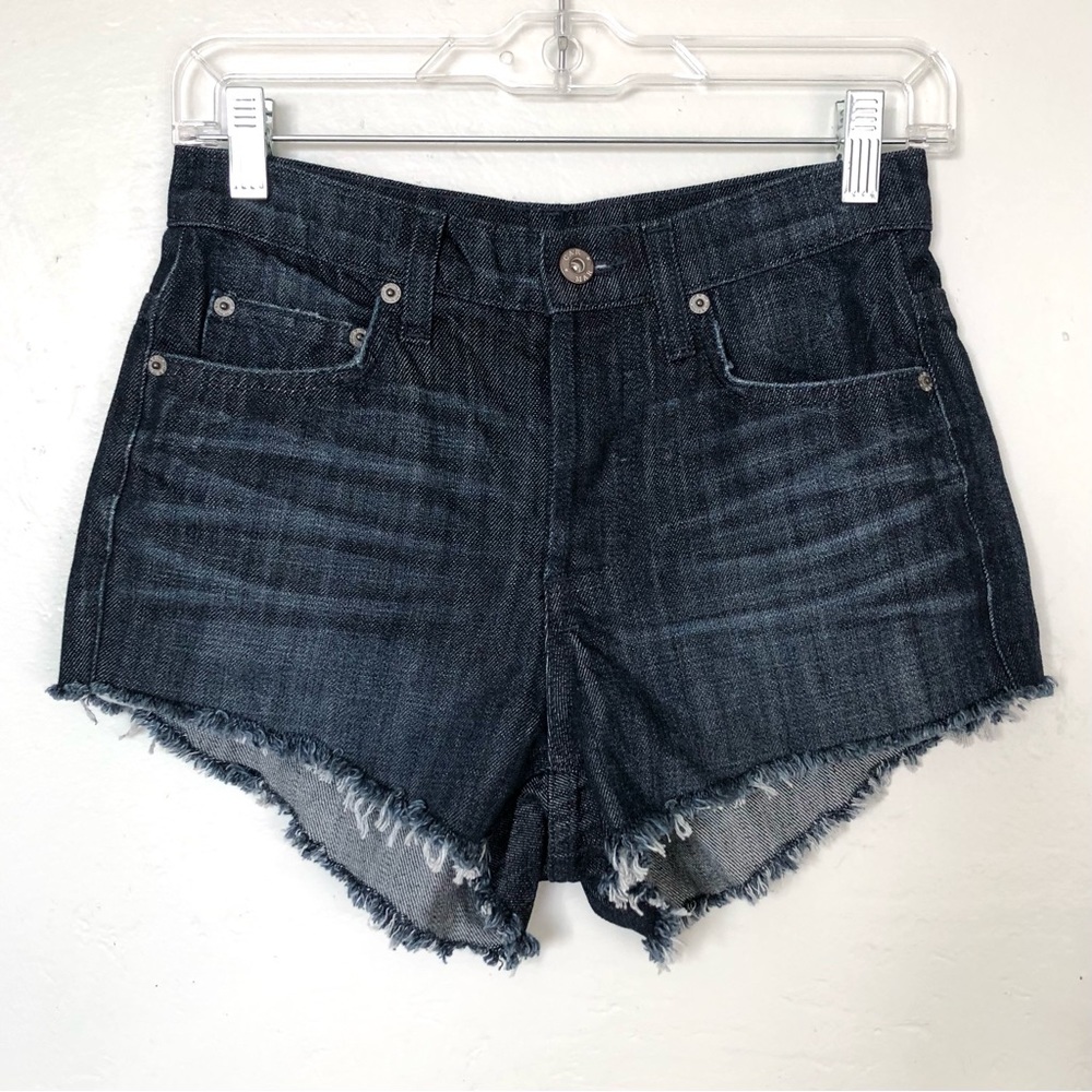 Carmar Dark Wash High Rise Cut Off frayed hem Denim Shorts Size 27